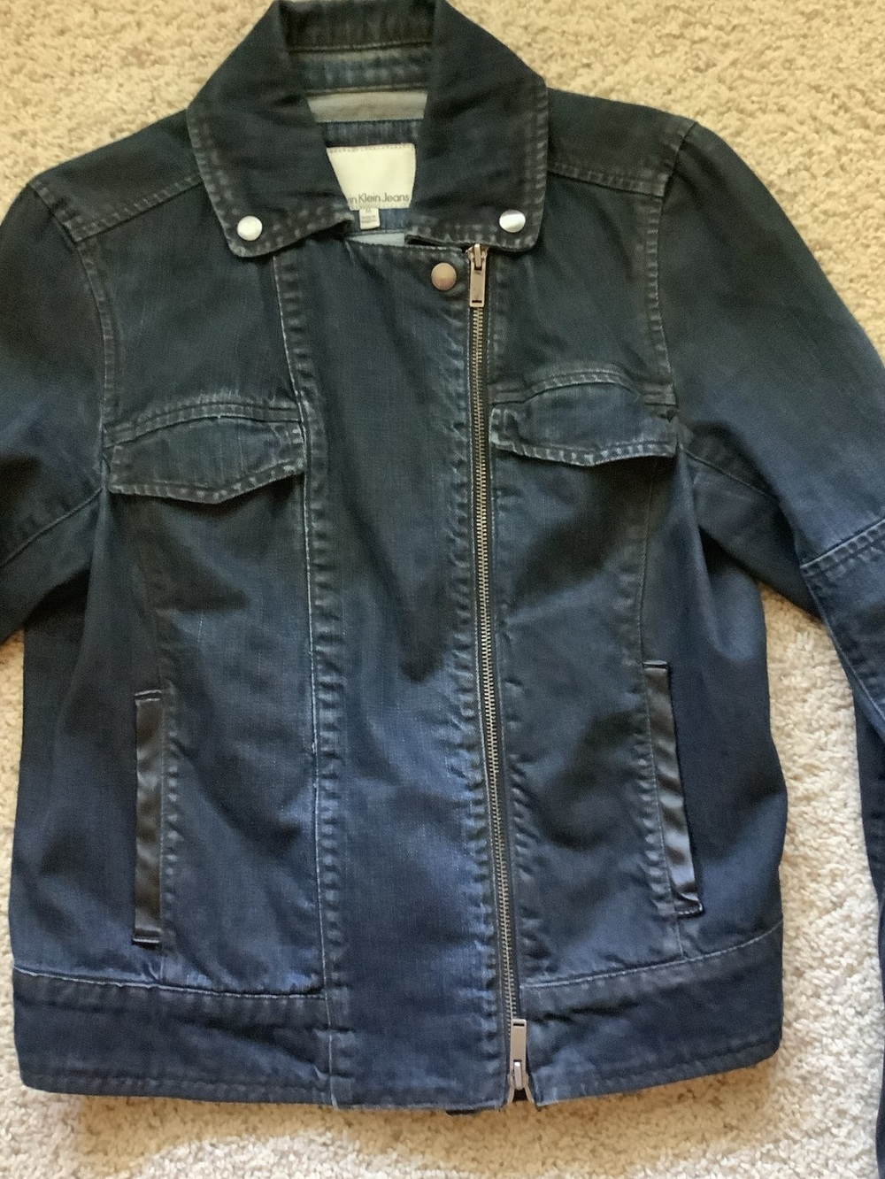 Y2K Calvin Klein Jeans Asymmetrical Zip Denim Moto Jacket Rare Vintage Sz M
